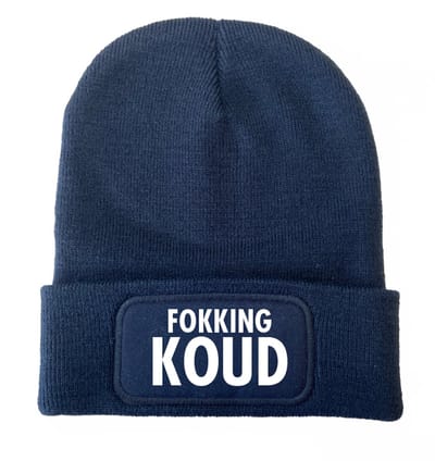 Wintermuts navy | wit - Fokking koud - soBAD. | Warme navy muts voor volwassenen | Heren en Dames Beanie | Wintersport | Apres ski