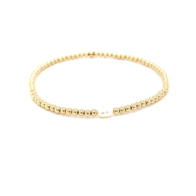 Pat's Jewels Armband Dames - Elastiek Armband - Gouden Bolletjes - Parel - Goud