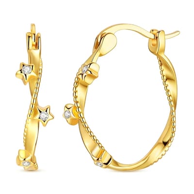 Ster Hoop Oorbellen Set met Zirkonia Stenen - 18K Verguld Dames Oorbellen - 925 Sterling Zilver - Dames Sieraden