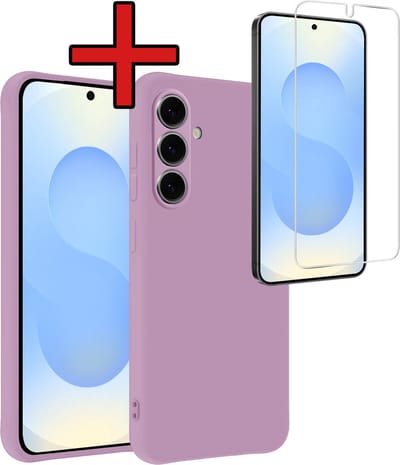 Hoesje - Met Screenprotector - Geschikt voor Samsung Galaxy S25 - Sterk & Shockproof - Telefoon Hoes - Back Cover - Siliconen Case - Telefoonhoes - Lila