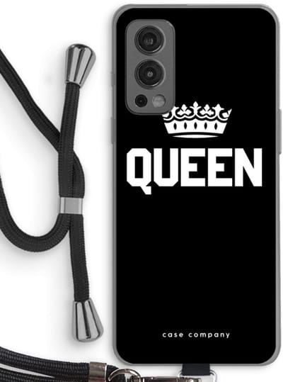 Case Company® - Hoesje met koord geschikt voor OnePlus Nord 2 5G hoesje met Koord - Queen zwart - Telefoonhoesje met Zwart Koord - Bescherming aan alle Kanten en Over de Schermrand