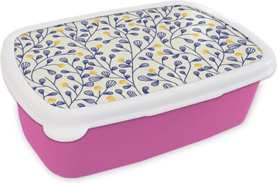Broodtrommel Roze - Lunchbox - Brooddoos - Patronen - Geel - Minimalistisch - 18x12x6 cm - Kinderen - Meisje