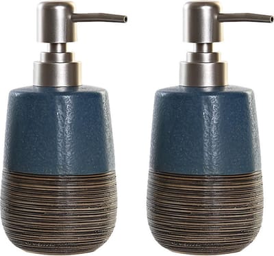 Items Zeeppompje/dispenser - 2x - polystone - marine blauw - 16 cm - toilet/badkamer