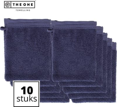 The One Towelling Washandjes - 16 x 21 cm - 10 Stuks - Voordeelverpakking - 100% organisch katoen - Met ophanglus - 550 gr/m2 - Denim