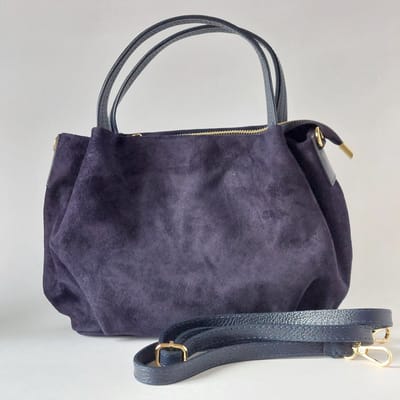 Blauwe schoudertas en handtas van suède – Borse in Pelle – soepel materiaal – handmade in Italië – topkwaliteit – met ritssluiting