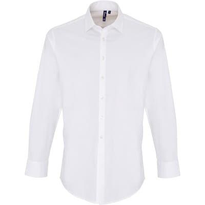 Premier Heren Rekken Pasvorm Popeline Lange Mouwen Shirt (Wit)