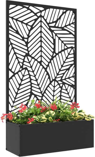 Plantenbak met klimrek - Bloembak - Weerbestendig - Met trellis - Buiten - Hout - Plantenrek - Rechthoekig - Zwart