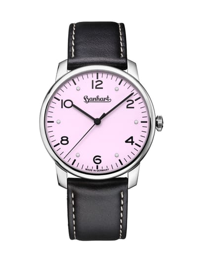 Hanhart horloge Silva Rosé - rose - zwart leder band - leer - 38,5 mm diameter