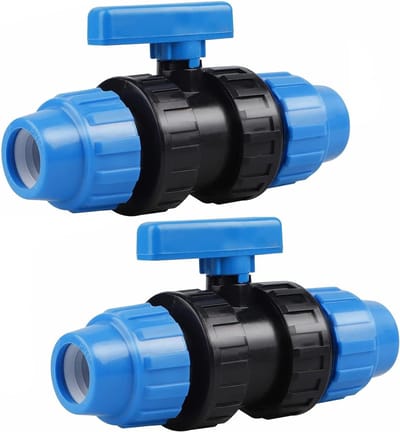 Klem Schroefverbinding Kogelklep 25mm - PE Tube - 2 stuks - Plastic Klemconnector - 2-Weg Kogelklep voor 25mm PE Buis