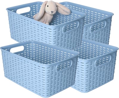 Plasticforte Opbergmand - 4x - Kastmand - rotan kunststof - blauw - 6 Liter - 19 x 29 x 13 cm