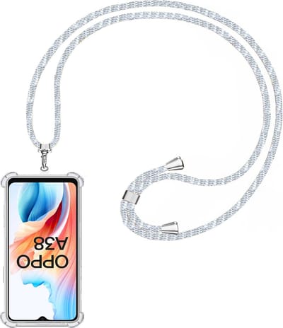 Telefoonkoord + Hoesje Geschikt voor OPPO A38 4G - Lengte Verstelbaar - Telefoonketting - Shock Proof Case - Baby Blauw