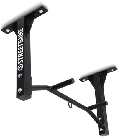 StreetGains® Optrekstang Compact Grip Pull-Up Bar – Plafondmontage – 3 Greepposities – RocketFrame® Constructie – Met Haak – Voor Binnen & Buiten – Calisthenics & Fitness