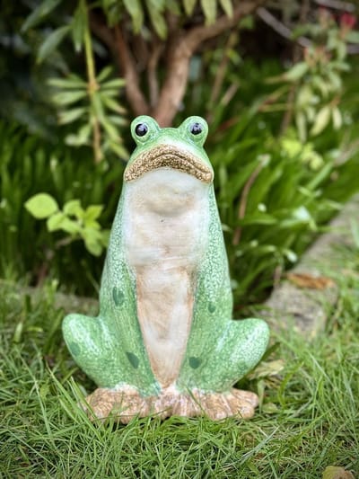 Kikker zittend groen keramiek 28 cm hoog - frog - keramiek - decoratiefiguur - interieur - accessoire - voor binnen en buiten - cadeau - geschenk - tuinfiguur - tuinbeeldje - tuindecoratie