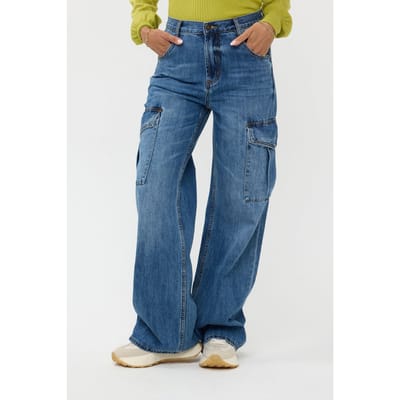 EsQualo Trousers Jeans Cargo Wide Leg Jeans Blue Maat: 36 | Jeans Outlet | Dames | Blauw
