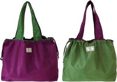 Set van 2 Grote Vouwbare Winkeltassen, Scheurvast Polyester, Prachtige Paars en Groen, 52 x 42 cm, Tot 15 kg Draagvermogen, Ideaal voor Boodschappen en Dagelijks Gebruik