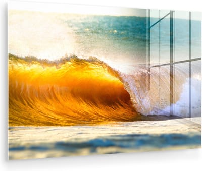 MuchoWow® Glasschilderij 90x60 cm - Schilderij acrylglas - Golf - Water - Zee - Foto op glas - Muurdecoratie woonkamer - Wanddecoratie slaapkamer - Schilderijen