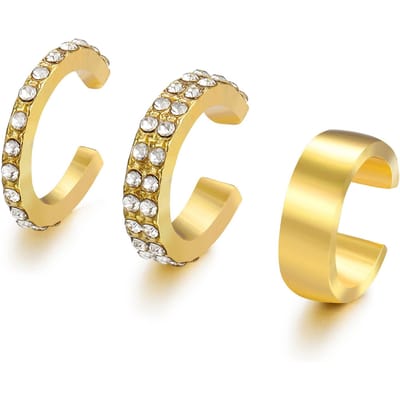 3-delige Set Ins Wind Dames Oorbotklemmen Zonder Oorgaatjes, Persoonlijkheid en Temperament, Niche Veelzijdige Met Diamanten Bezette Oorklemmen 3pcs/set
