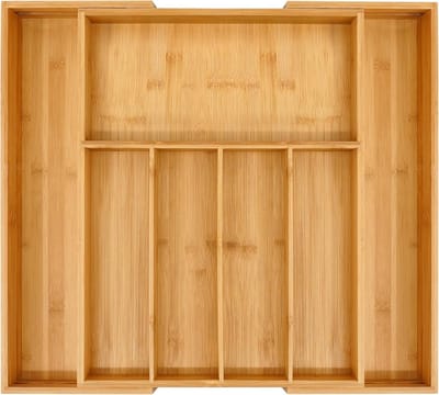 Famanu – Bamboo Cutlery Organizer, Expandable Silverware Drawer Organizer and Cutlery Tray, Wooden Drawer Dividers Organizer for Kitchenware and Flatware (4-6 Slots)