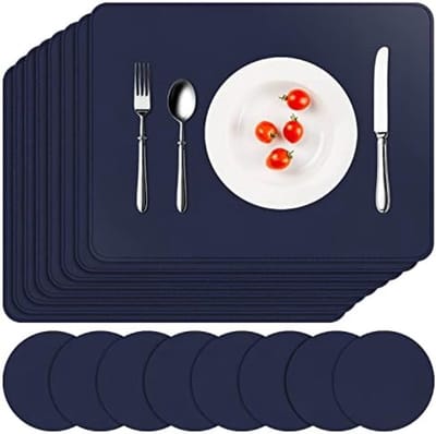 Placemats Set van 8 - Lederlook Tafelbeschermers Waterdicht Hittebestendig Afwasbaar Donkerblauw Onderzetters en Placemats voor Keuken Tafel Decoratie