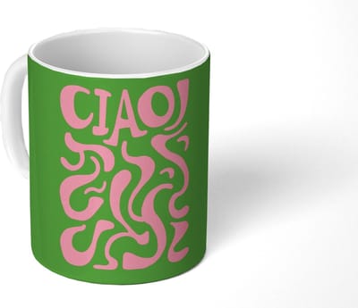 Mok - Koffiemok - Abstract - Roze - Ciao - Vormen - Mokken - 350 ML - Beker - Koffiemokken - Theemok