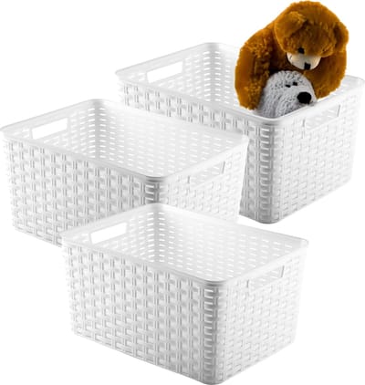 Plasticforte Opbergmand - 3x - Kastmand - rotan kunststof - ivoor wit - 18 Liter - 29 x 39 x 20 cm