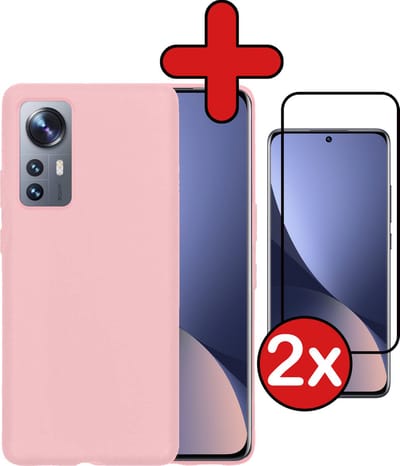 Hoesje - Met 2x Screenprotector - Geschikt voor Xiaomi 12 - Sterk & Shockproof - Telefoon Hoes - Back Cover - Siliconen Case - Telefoonhoes - Lichtroze