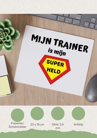 Akyol - mijn trainer is mijn superheld Muismat - Trainer - super trainer - sport - verjaardag - cadeautje voor trainer - trainer artikelen - kado - geschenk - 23 bij 19 cm