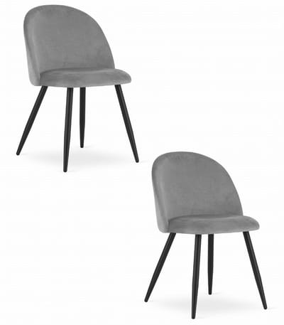 Set van 2 Stoelen BELLO - Lichtgrijs Velvet, Zwarte Metalen Poten, Modern Design en Uitstekend Zitcomfort voor Woonkamer, Slaapkamer, Eetkamer of Kantoor, Max. 120 kg