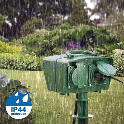 Outdoor Verlengdoos met Grondpen - 2-Voudige Waterdichte Contactdoos voor Tuin en Terras met 1,4m Kabel
