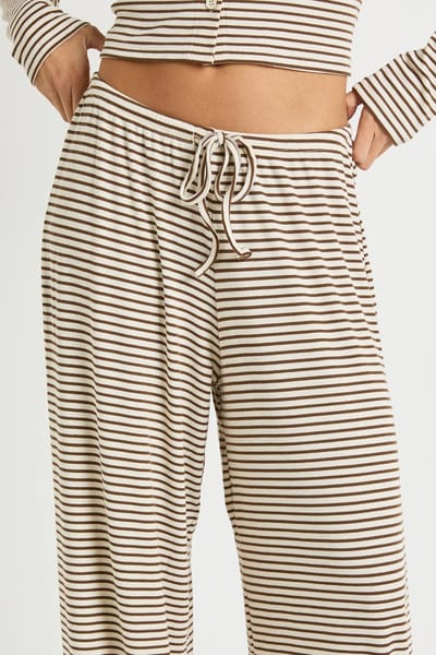 boohoo Dames Gestreepte mid-rise broek met wijde pijp | Steen | Maat: 44