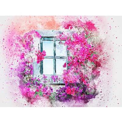 Mosaïque Diamant Paysage Fenêtre Fleurs Peinture Diamant Ronde Complète Motif Paysage Broderie de Perles 20X30CM pink