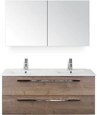 Seville Badmeubelset 120 cm - 2 Laden Tabacco - Wastafel Enjoy Dubbel met Spiegelkast