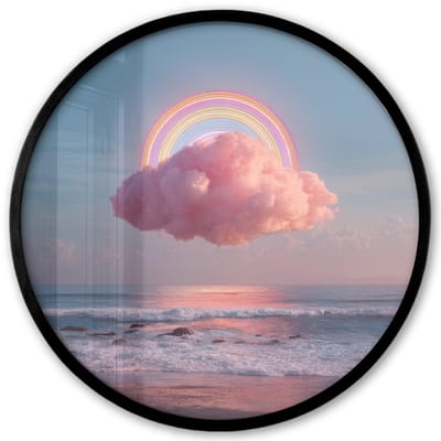 Poster in lijst Rond - Fotolijst 40x40 cm - Posters - Wolk - Regenboog - Zee - Ronde posterlijst zwart - Decoratie - Wanddecoratie woonkamer - Muurdecoratie slaapkamer