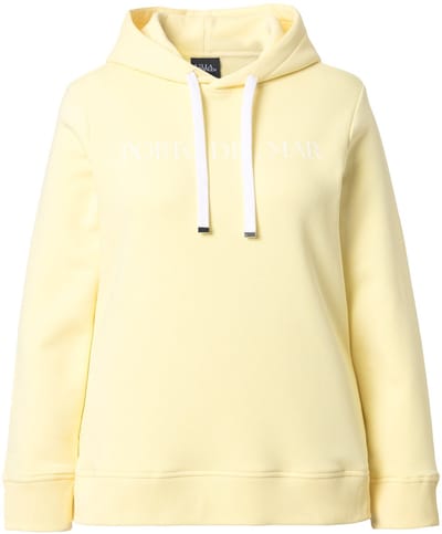 Ulla Popken - Dames - Hoodie tekstprint classic capuchon lange mouwen - Bleekgeel - Maat 42+