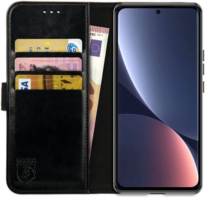 Rosso Element Book Case Wallet Hoesje Geschikt voor Xiaomi 12 Pro | Portemonnee | 3 Pasjes | Magneetsluiting | Stand Functie | Zwart
