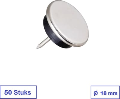 MEUBELGLIJDERS 50 STUKS - 18 MM - METAAL 'CHROOM' MET KUNSTSTOF GLIJNAGEL - MET STALEN NAGEL