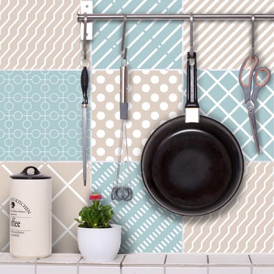 Muurstickers voor keuken en badkamer - 9 Qingdao etnische cementtegelstickers - 9 stickers 10x10cm