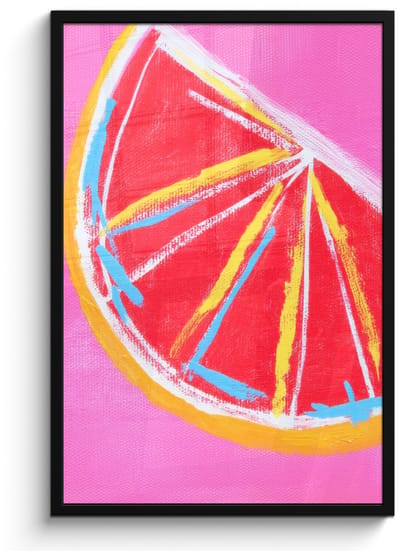 Poster in lijst - Fotolijst 60x90 cm - Posters - Grapefruit - Geschilderd - Roze - Strepen - Posterlijst zwart - Decoratie - Wanddecoratie woonkamer - Muurdecoratie slaapkamer