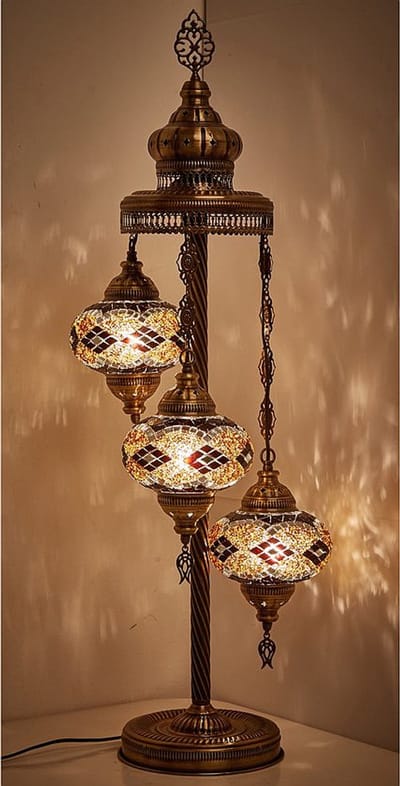 Turkse lamp 3 glazen bollen bruin - oosterse tafellamp - 1 stuk - handgemaakt en uniek design