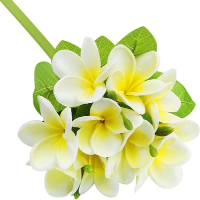 Lifelike Plumeria Bloemenboeket met Stelen en Bladeren voor DIY Creaties, Bruiloften en Zomerfeesten - 3 Stuks Latex Nepbloemen