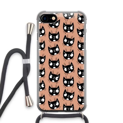 Case Company® - Hoesje met koord geschikt voor iPhone SE 2020 hoesje met Koord - Kat - Telefoonhoesje met Zwart Koord - Bescherming aan alle Kanten en Over de Schermrand