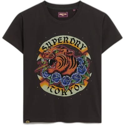Superdry - Tattoo Rhinestone getailleerd T-shirt - Dames - T-shirts