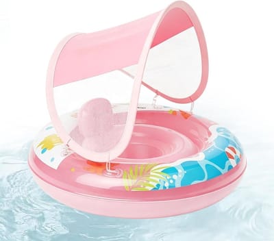 Zwemband voor kinderen - Opblaasbare band - Veilig zwemmen - Met afneembaar zonnedak - 65 cm - Roze
