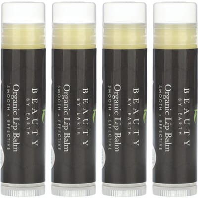Beauty By Earth, Baume à lèvres à la cire d'abeille biologique, Menthe poivrée, 4 tubes, 0,15 oz chacun