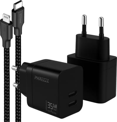 Usb C oplader geschikt voor iPhone iPad met Lightning kabel - 1 meter - Snellader - Met twee usb C poorten