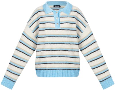 Comfortabele Gebreide Polyester Damestrui met Polokraag en Strepenpatroon - Bruin - Maat S/M