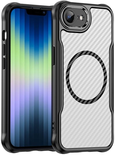 Mobiq - Carbon Look Magsafe Hoesje geschikt voor iPhone 16e (2025) - zwart