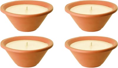 Set van 4 Terracotta Vlamschalen voor Buiten - 6 Uur Brandduur - Tuinverlichting