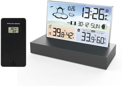Buitenweerstation - Digitale wekker - Thuis weergeven - Draadloze sensoren - LCD Touchscreen - Zwart