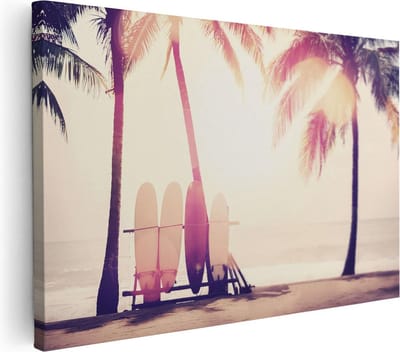 Artaza Canvas Schilderij Zee - 30x20 cm - Klein - Wanddecoratie Strand - Muurdecoratie Palmbomen - Kamer Accessoires Vintage